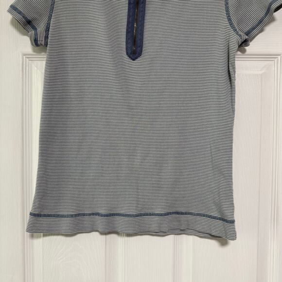 LRL Lauren Jeans Co. Women's Blue Cotton Striped 1/4 Zip Top Size Large - Picture 3 of 10